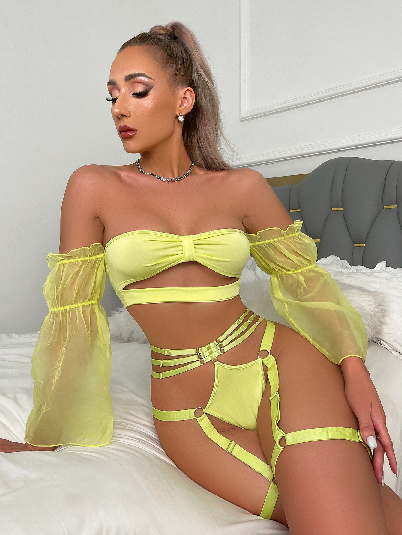 Set Lenjerie 2 Piese, Verde Neon, M, JGF Lingerie