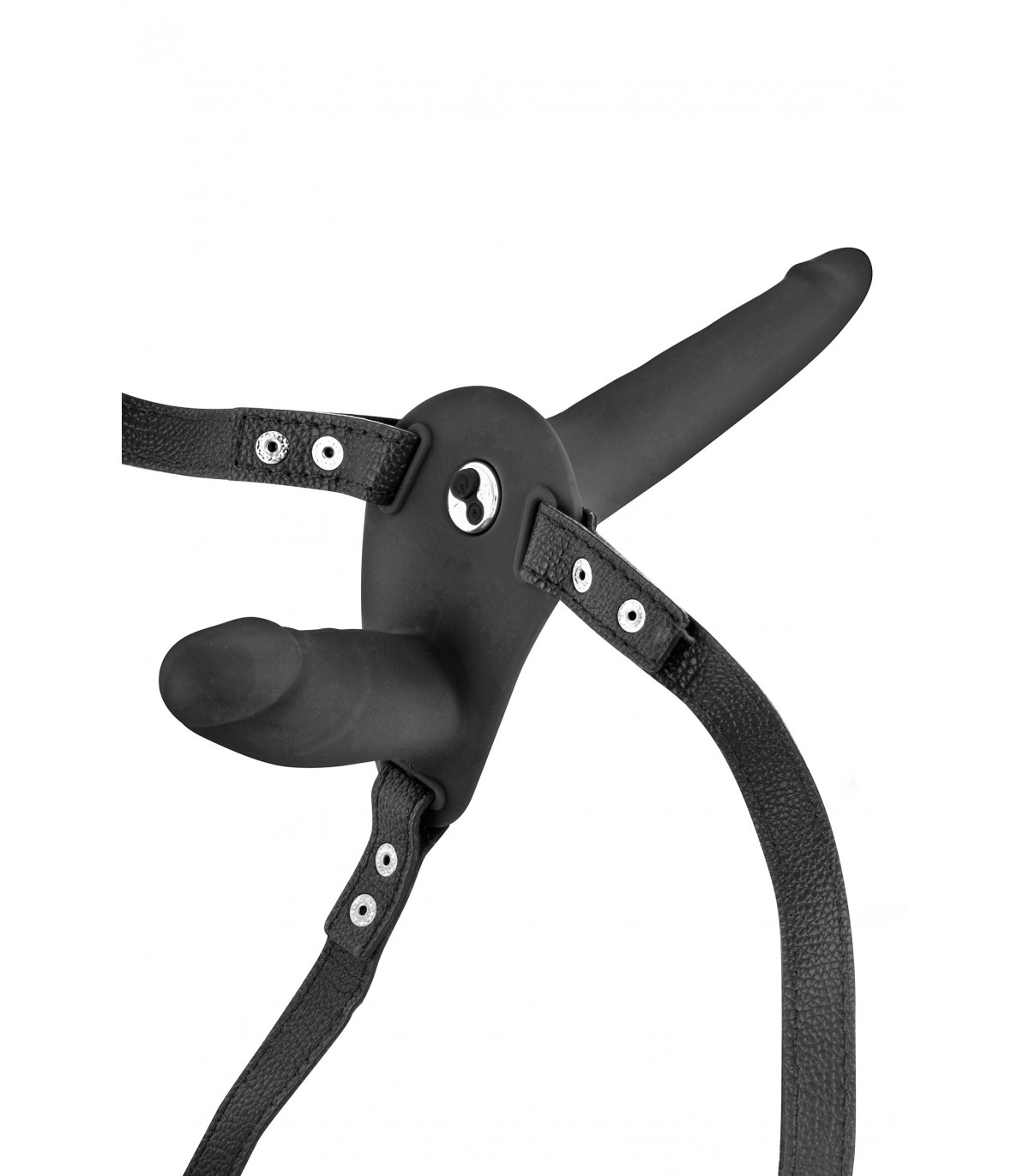 Strap-on Dublu 10 Moduri Vibratii, Silicon, USB, Negru, 15.5 cm
