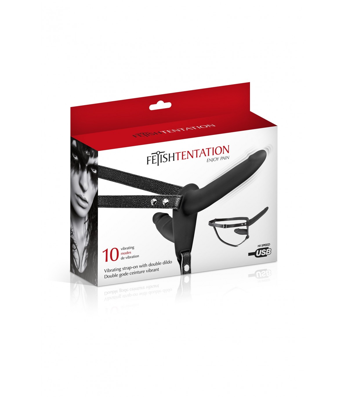 Strap-on Dublu 10 Moduri Vibratii, Silicon, USB, Negru, 15.5 cm