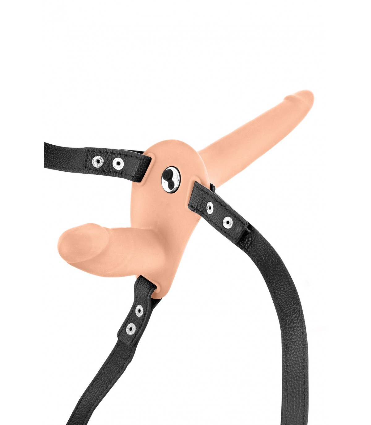 Strap-on Dublu 10 Moduri Vibratii, Silicon, USB, Natural, 15.5 cm