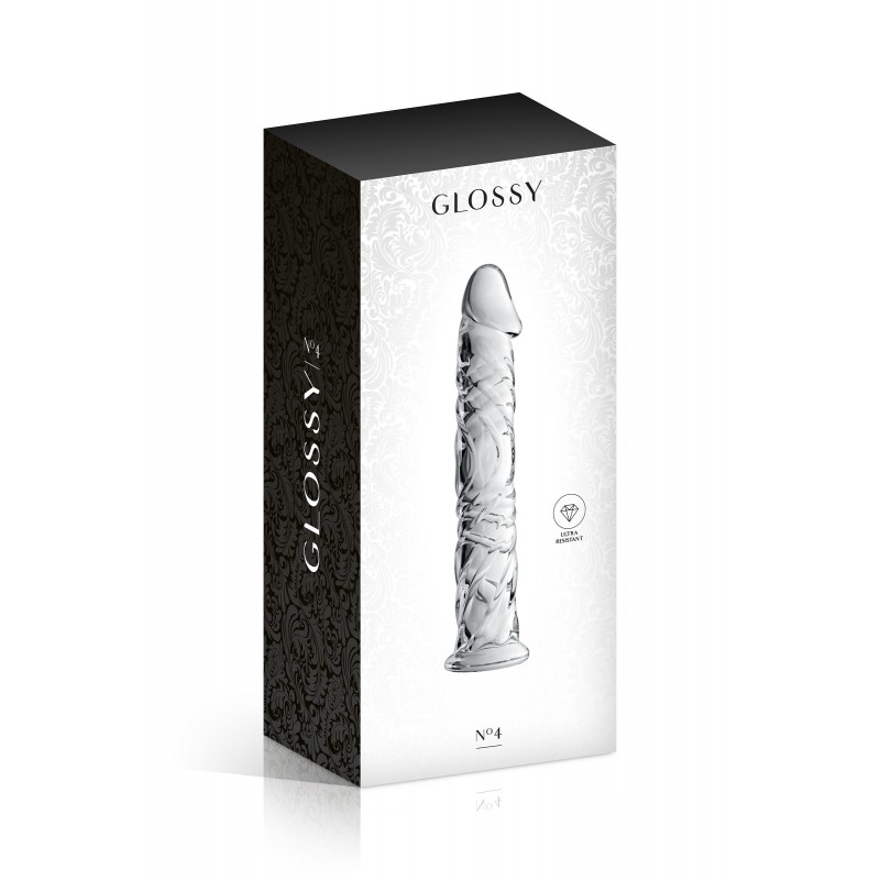 Dildo Realist Glossy din Sticla Ultra Rezistenta, Transparent, 16.5 cm