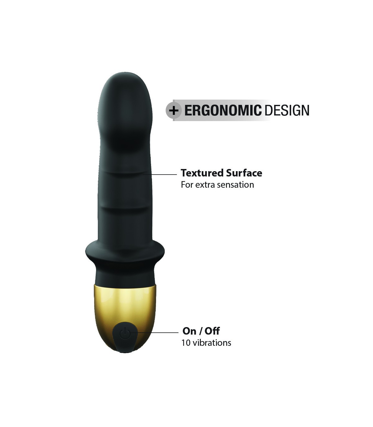 Vibrator Mini Lover 2.0, 10 Moduri Vibratii, Silicon, USB, Negru/Auriu, 16.5 cm