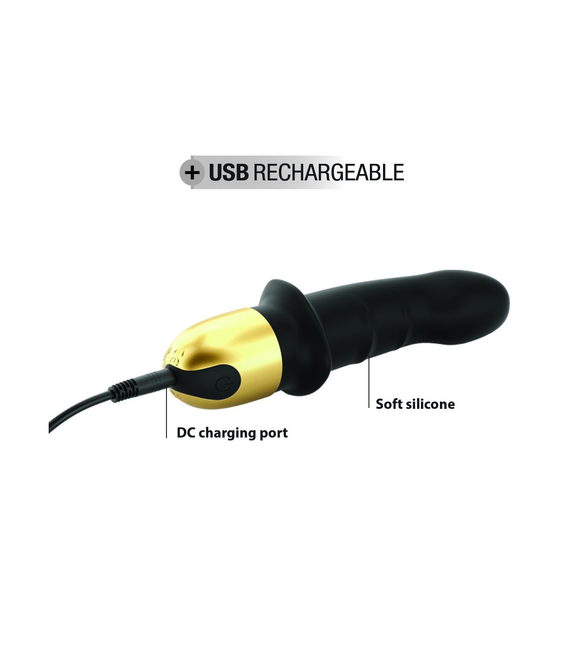 Vibrator Mini Lover 2.0, 10 Moduri Vibratii, Silicon, USB, Negru/Auriu, 16.5 cm