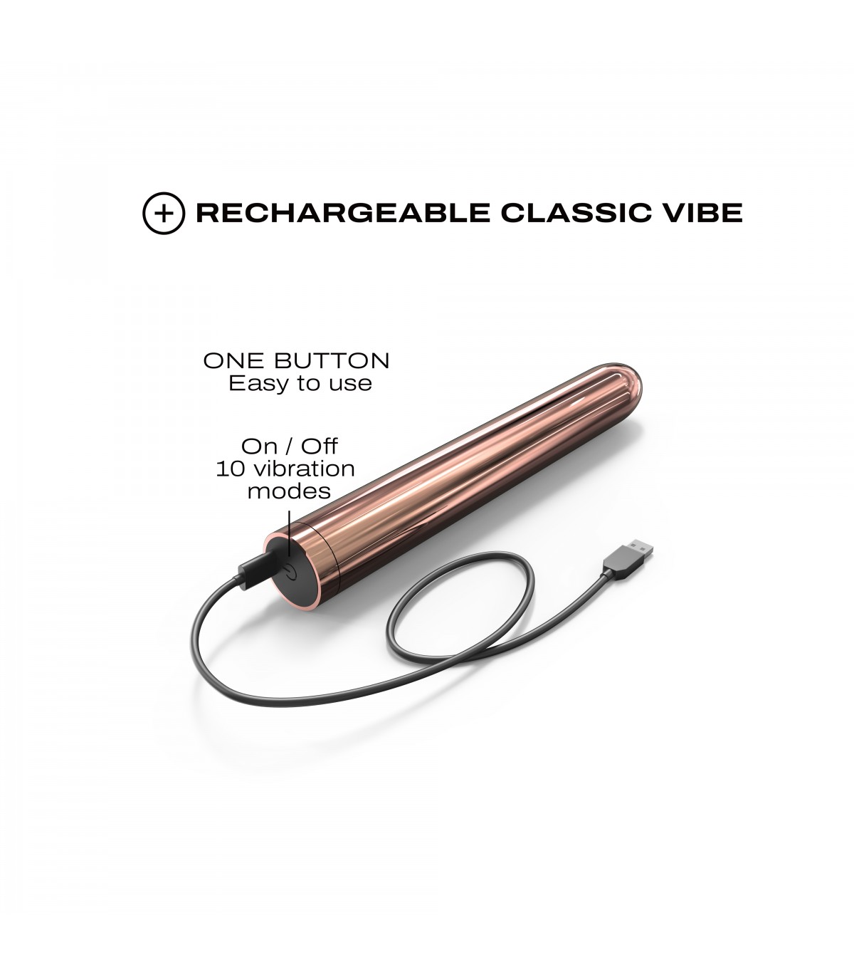 Vibrator Pink Lady 2.0, 10 Moduri Vibratii, ABS, USB, Rose Gold, 19 cm