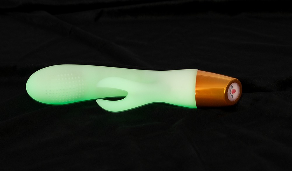 Vibrator Iepuras Glow in The Dark, 10 Moduri Vibratii, Silicon, USB, IPX 7, Alb, 19.5 cm