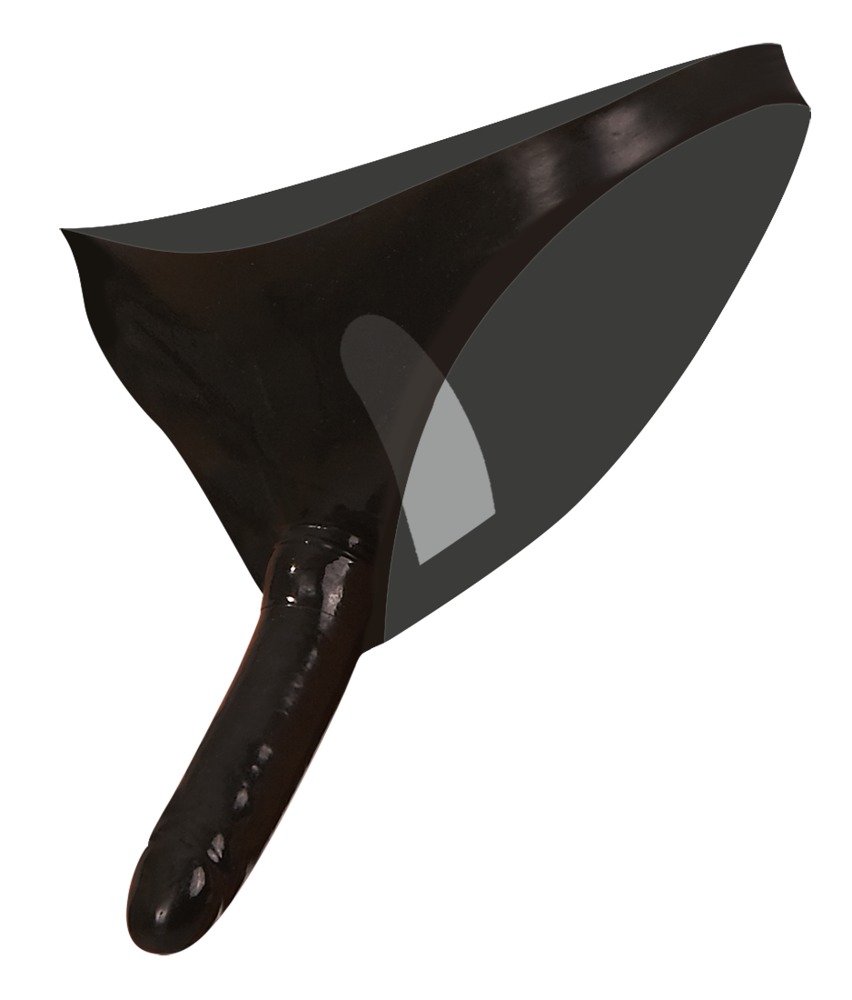 Bikini cu Dildo Dublu, Latex, Negru, S-L
