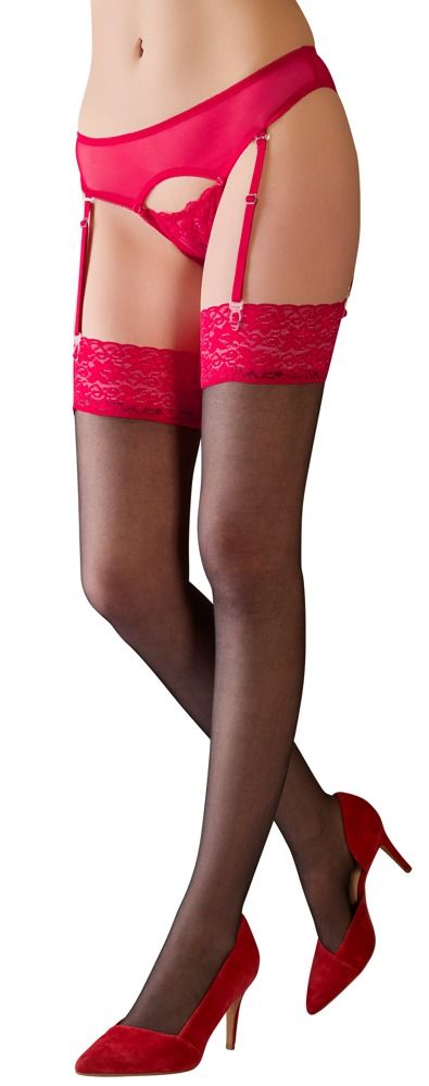 Ciorapi Sensual Lace, Negru/Rosu, L