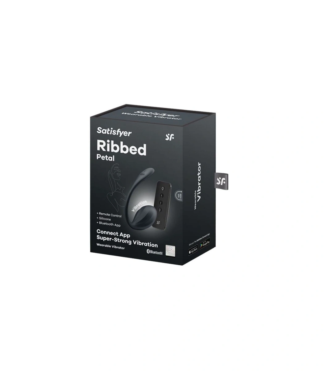 Ou Vibrator Ribbed Petal Satisfyer Free App, Telecomanda Wireless, Silicon, Negru, 23 cm