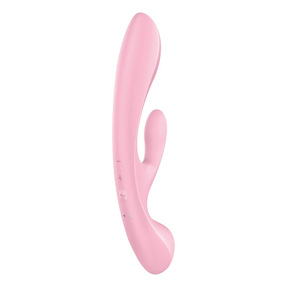Vibrator Triple Oh 3 in 1, 12 Moduri Vibratii, Silicon, USB, Roz, 23.5 cm