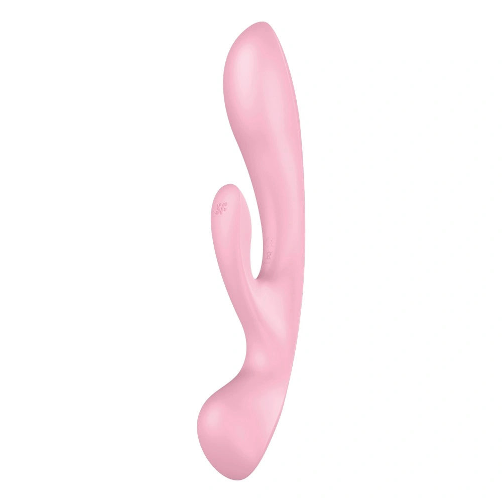 Vibrator Triple Oh 3 in 1, 12 Moduri Vibratii, Silicon, USB, Roz, 23.5 cm