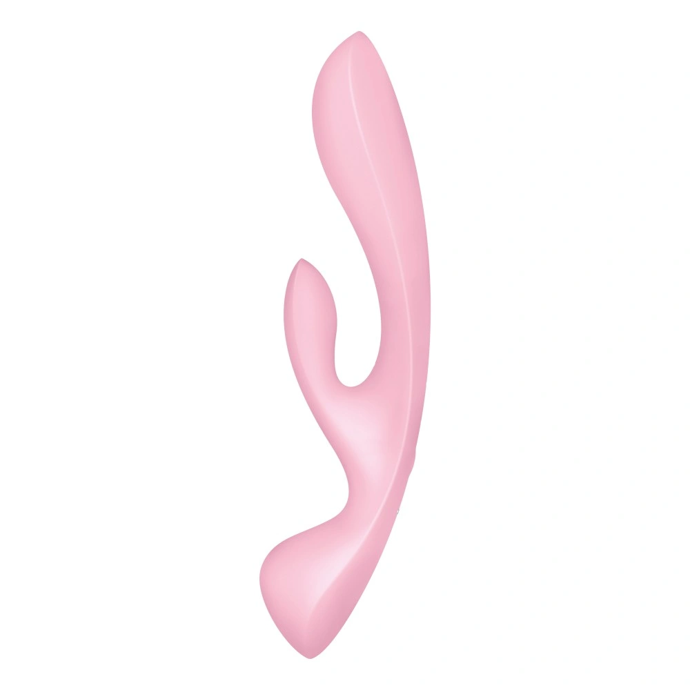 Vibrator Triple Oh 3 in 1, 12 Moduri Vibratii, Silicon, USB, Roz, 23.5 cm