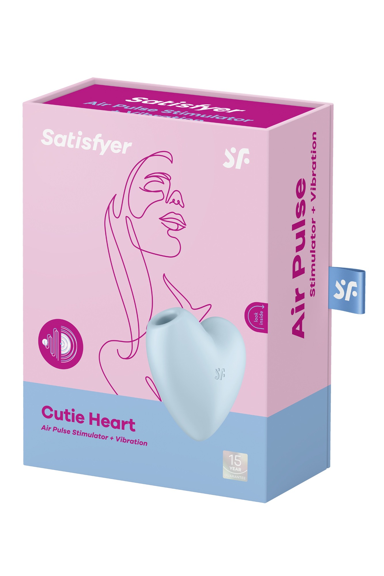 Stimulator Clitoris Cutie Heart Air Pulse Stimulator+Vibration, Silicon, USB, Albastru