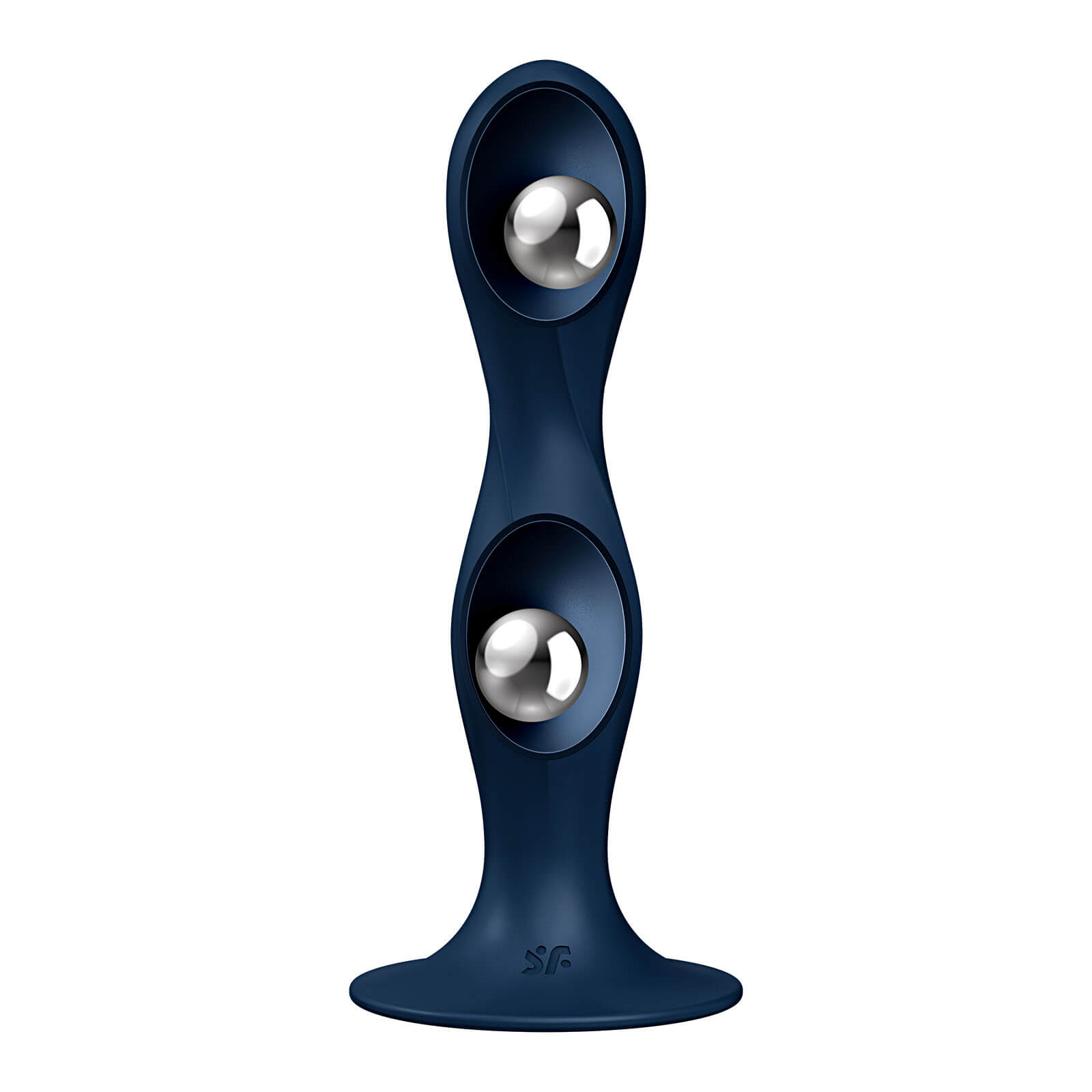 Dildo cu Bile Metalice Double Ball-R, Silicon, Albatsru Inchis, 18 cm