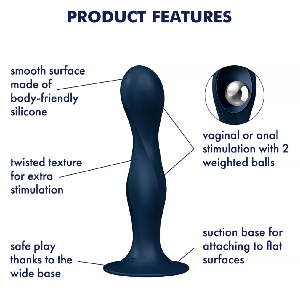 Dildo cu Bile Metalice Double Ball-R, Silicon, Albatsru Inchis, 18 cm