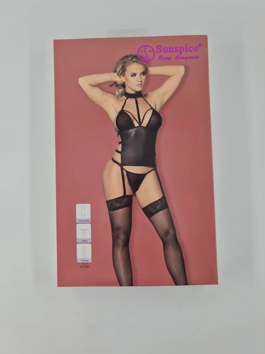 Set 3 Piese Lenjerie Neagra WetLook S/M