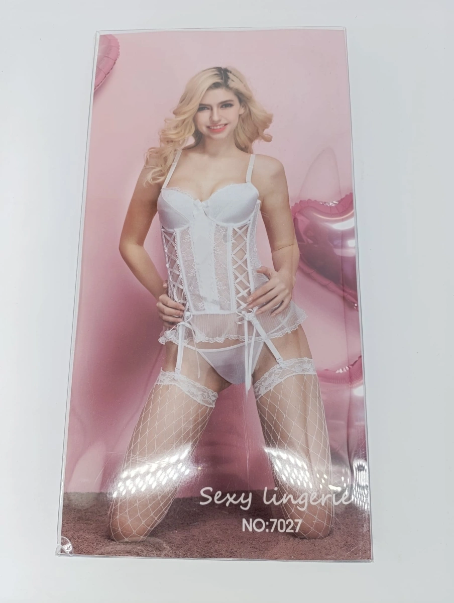 Set Corset-Bikini-Ciorapi Albi S/M