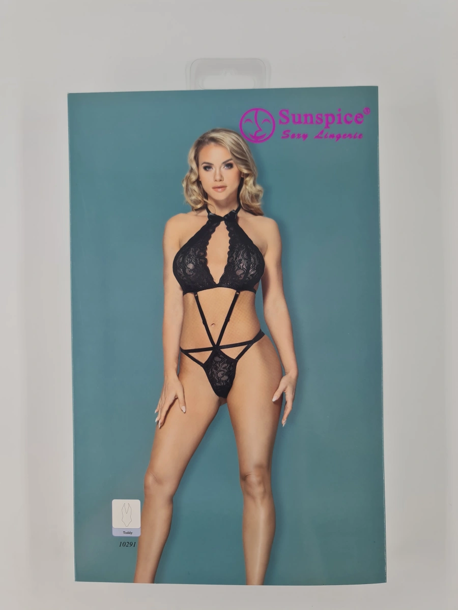 Body Senzual Dantela Negra cu Benzi Elastice S-L