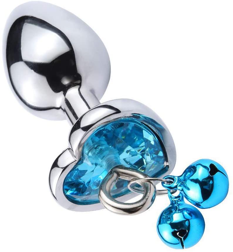 Dop Anal Small Heart Shape cu Clopotei Ring My Bells, Metal, Argintiu/Albastru, 7 cm, Passion Labs