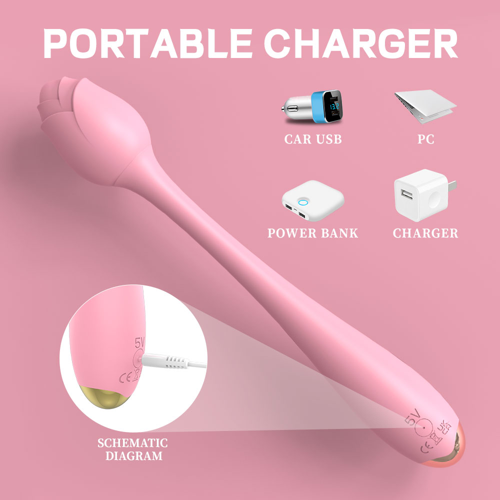 Vibrator Bendable Romance, 9 Moduri Vibratii, USB, Silicon, Roz, 22 cm, Passion Labs, Rose Collection