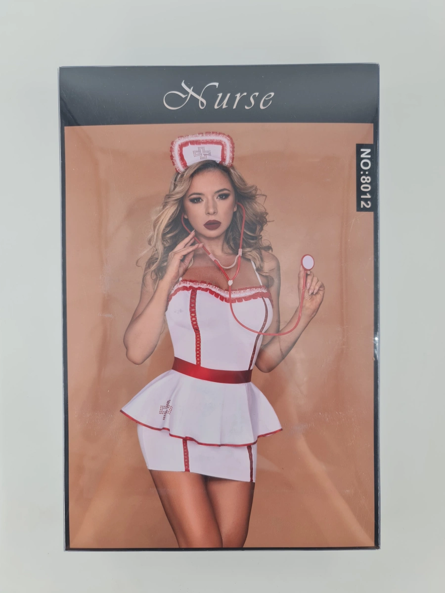 Set Asistenta Sexy Mary 5 Piese, Alb/Rosu, S/M
