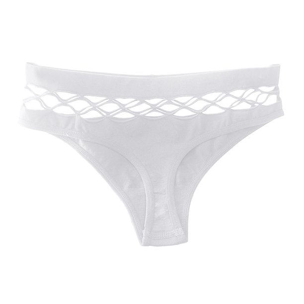 Bikini Tanga Elastici cu Talie Inalta, Alb, S