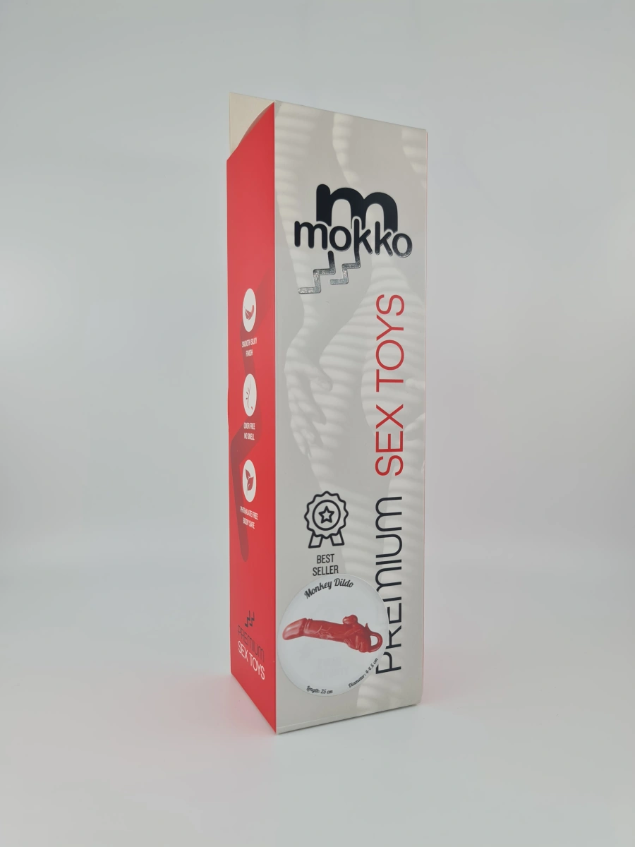 Dildo Realist Monkey, Soft PVC, Rosu, 25 cm, Mokko Toys