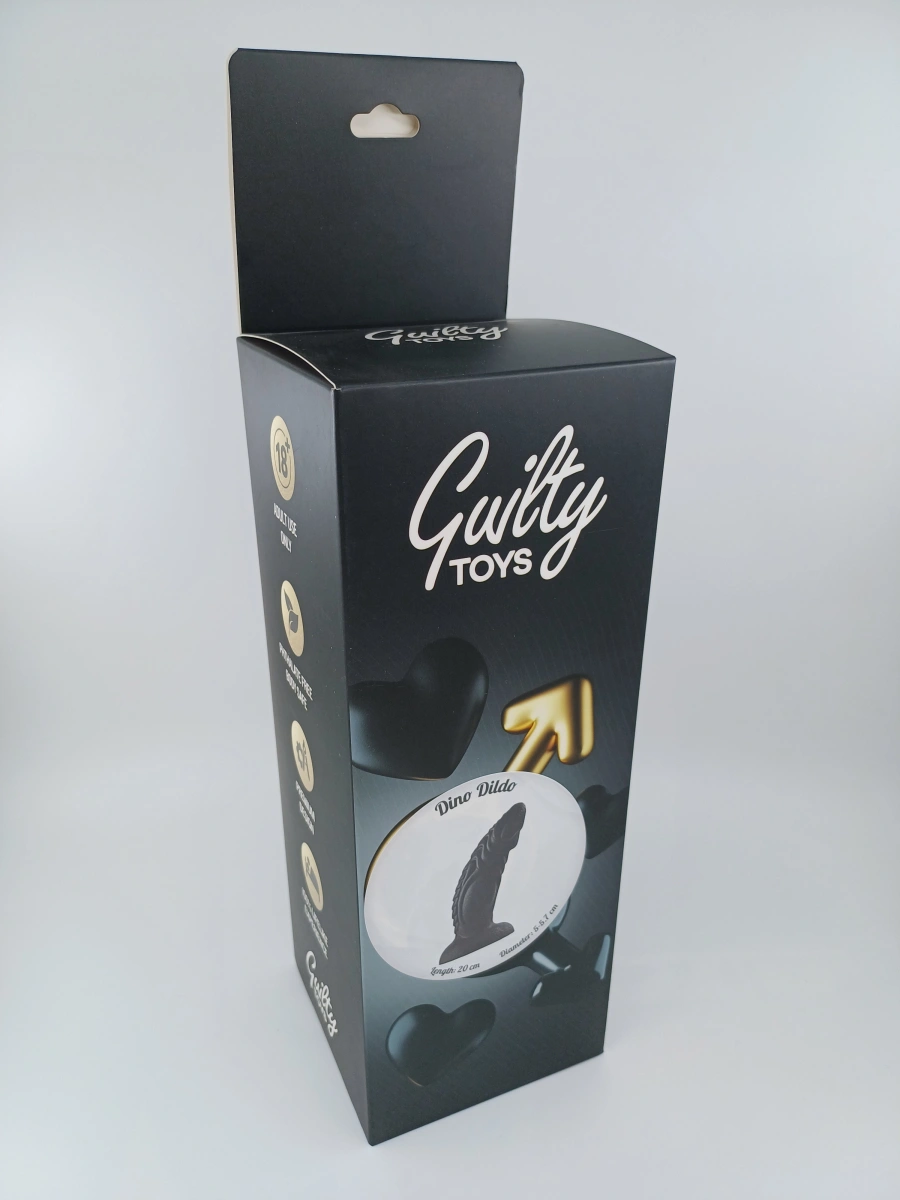 Dildo Dino cu Ventuza, Silicon Lichid, Negru, 20 cm, Guilty Toys