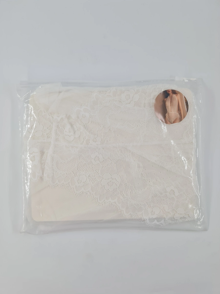 Body Ajustabil din Plasa si Dantela, Alb, S-L