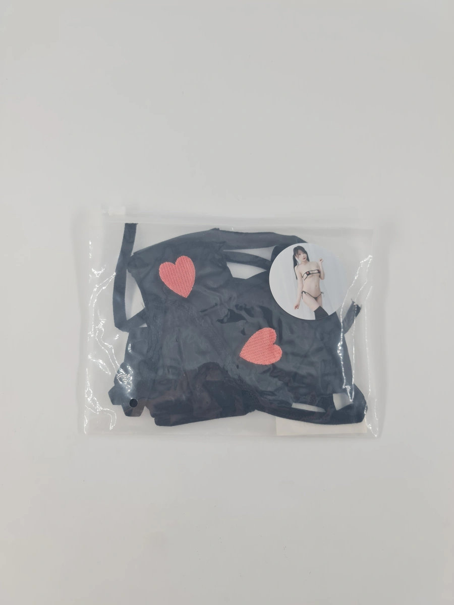 Set Lenjerie 2 Piese cu Inimioare Negru, S-L