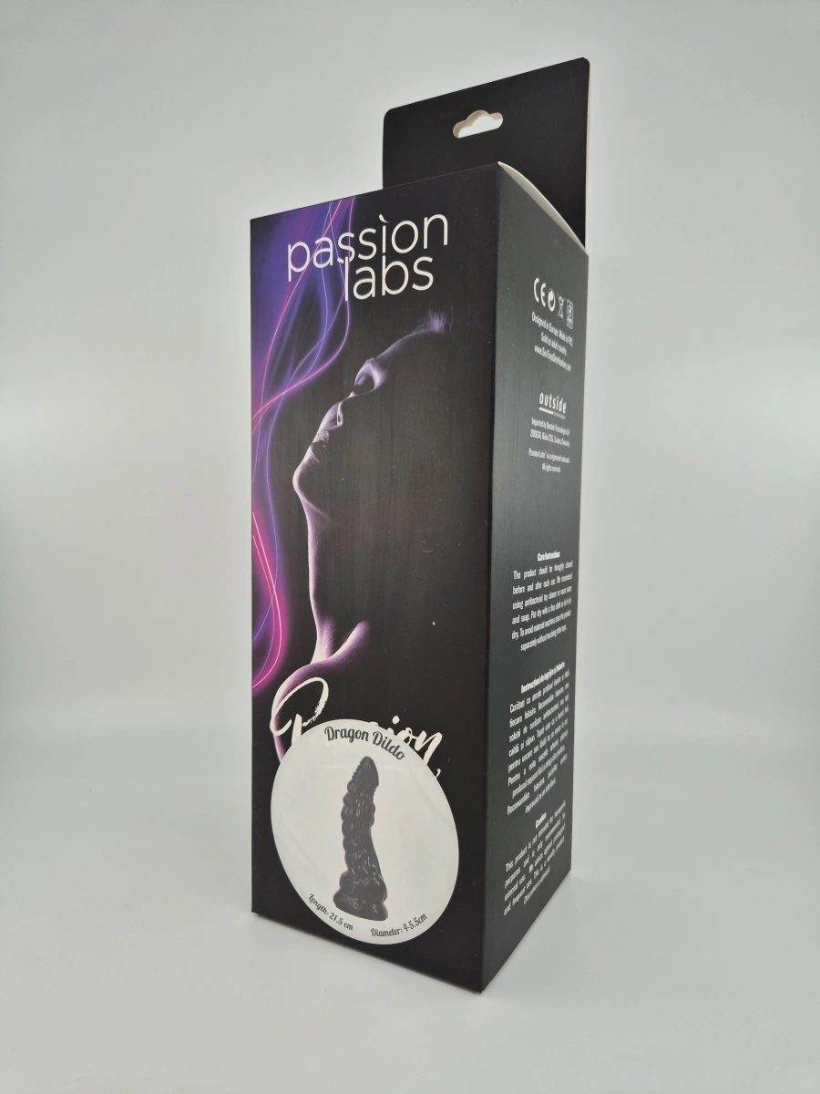 Dildo Dragon cu Ventuza, Silicon Lichid, Negru, 21.5 cm, Passion Labs