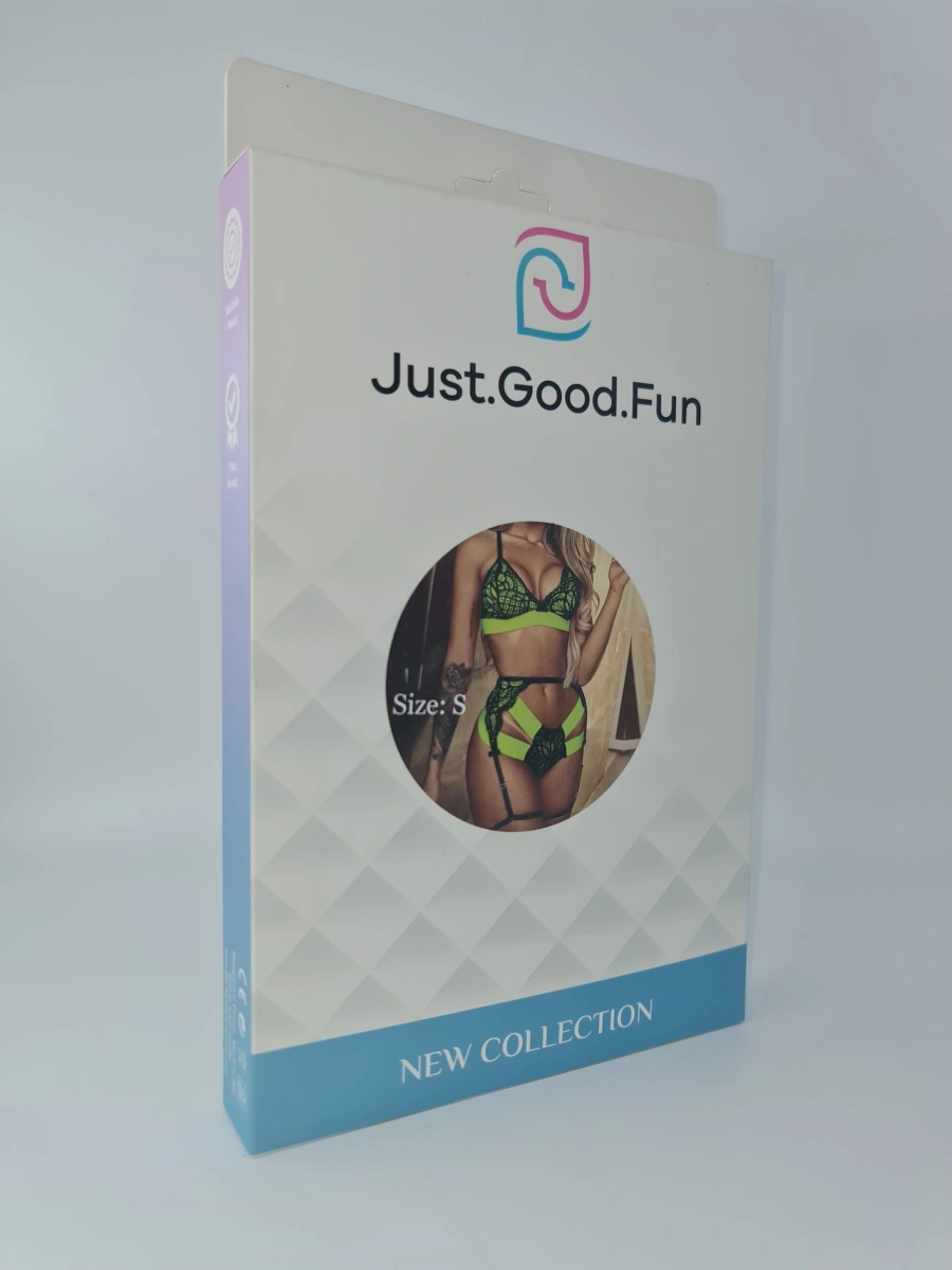 Set 3 Piese Lenjerie, Verde Neon/Negru, S, JGF Lingerie