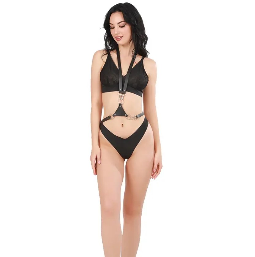 Harness Sexy Look, Piele Ecologica, Negru, S-L