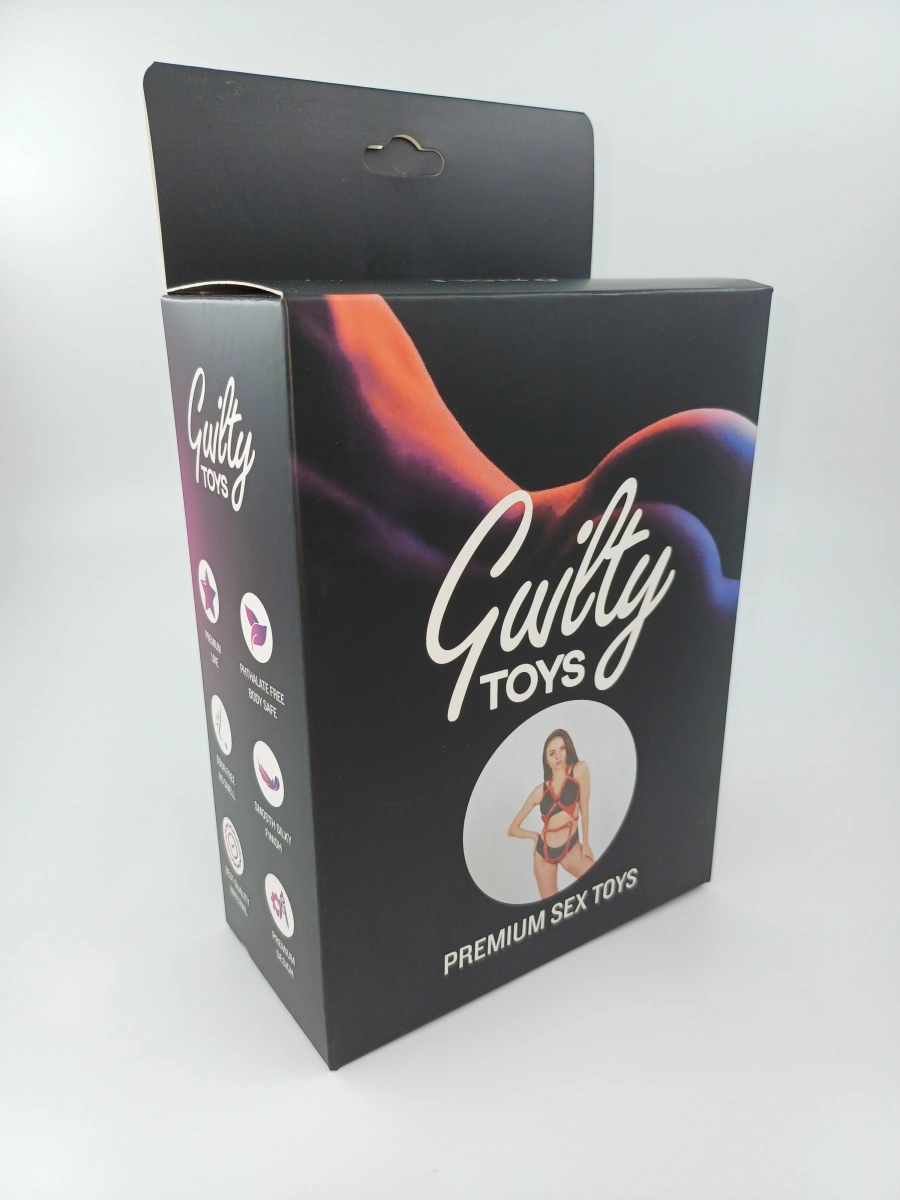 Harness Body, Piele Ecologica, Rosu, S-L, Guilty Toys