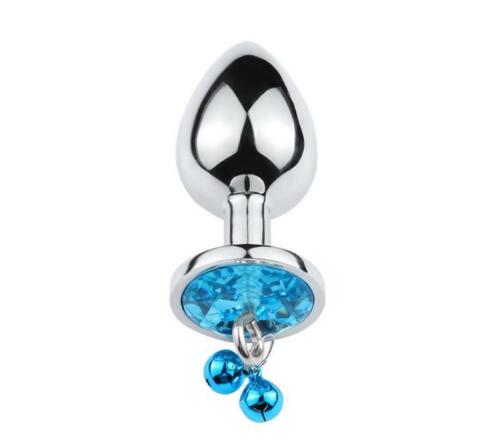 Dop Anal Metalic cu Clopotei Ring My Bells Small, Argintiu/Albastru, 7 cm, Passion Labs