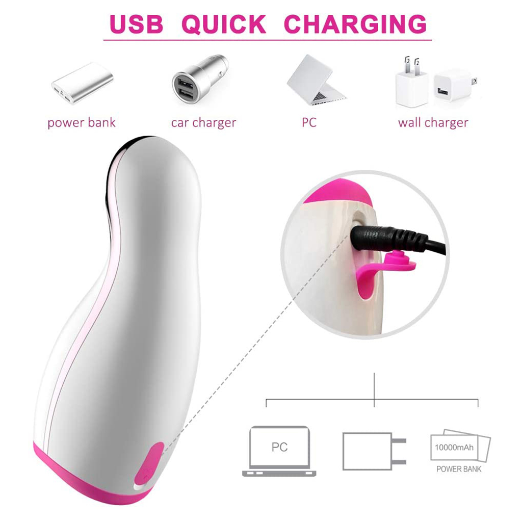 Masturbator cu Incalzire, 7 Moduri Vibratii, 7 Moduri Pulsatii, USB, Alb/Roz, 20 cm