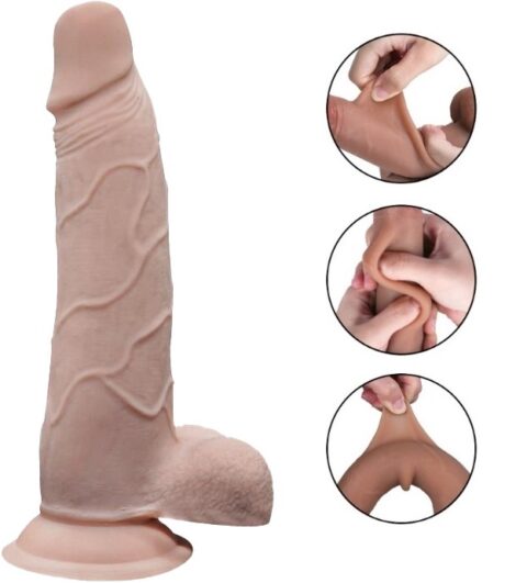 Dildo Evan Sliding&Bendable, TPE Strat Dublu, Natural, 22 cm, Passion Labs