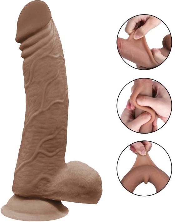 Dildo Rusty Sliding&Bendable, TPE Strat Dublu, Caramel, 23 cm, Guilty Toys