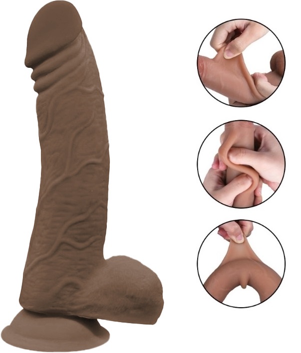 Dildo Rusty Sliding&Bendable, TPE Strat Dublu, Maro, 23 cm, Guilty Toys