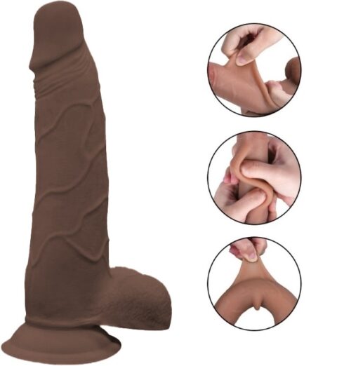 Dildo Evan Sliding&Bendable, TPE Strat Dublu, Maro, 22 cm, Passion Labs
