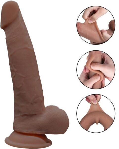 Dildo Grey Sliding&Bendable, TPE Strat Dublu, Caramel, 22 cm, Mokko Toys