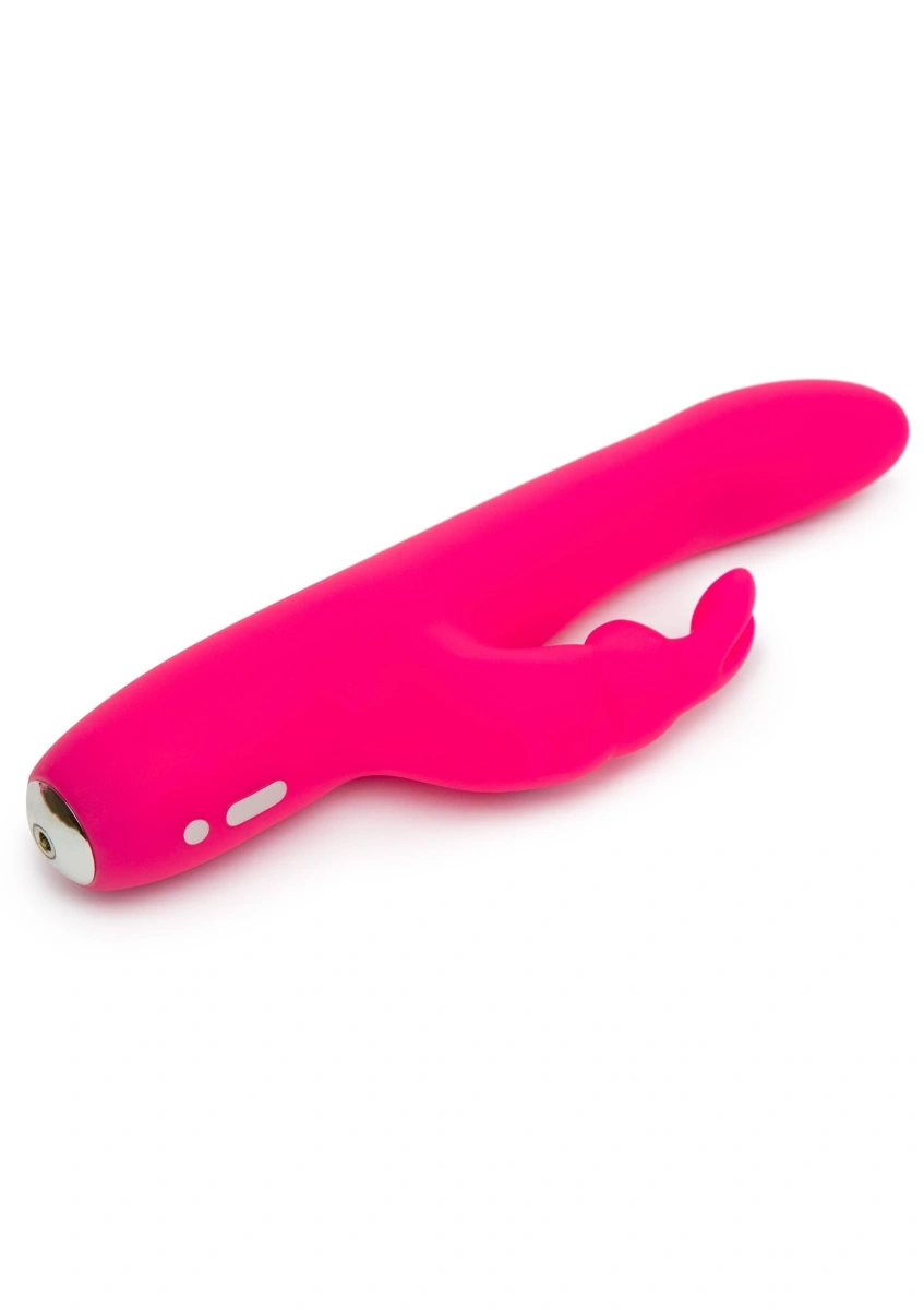 Vibrator Happy Rabbit Slimline Curve Rabbit, 15 Moduri Vibratii, Silicon, USB, Roz, 20 cm