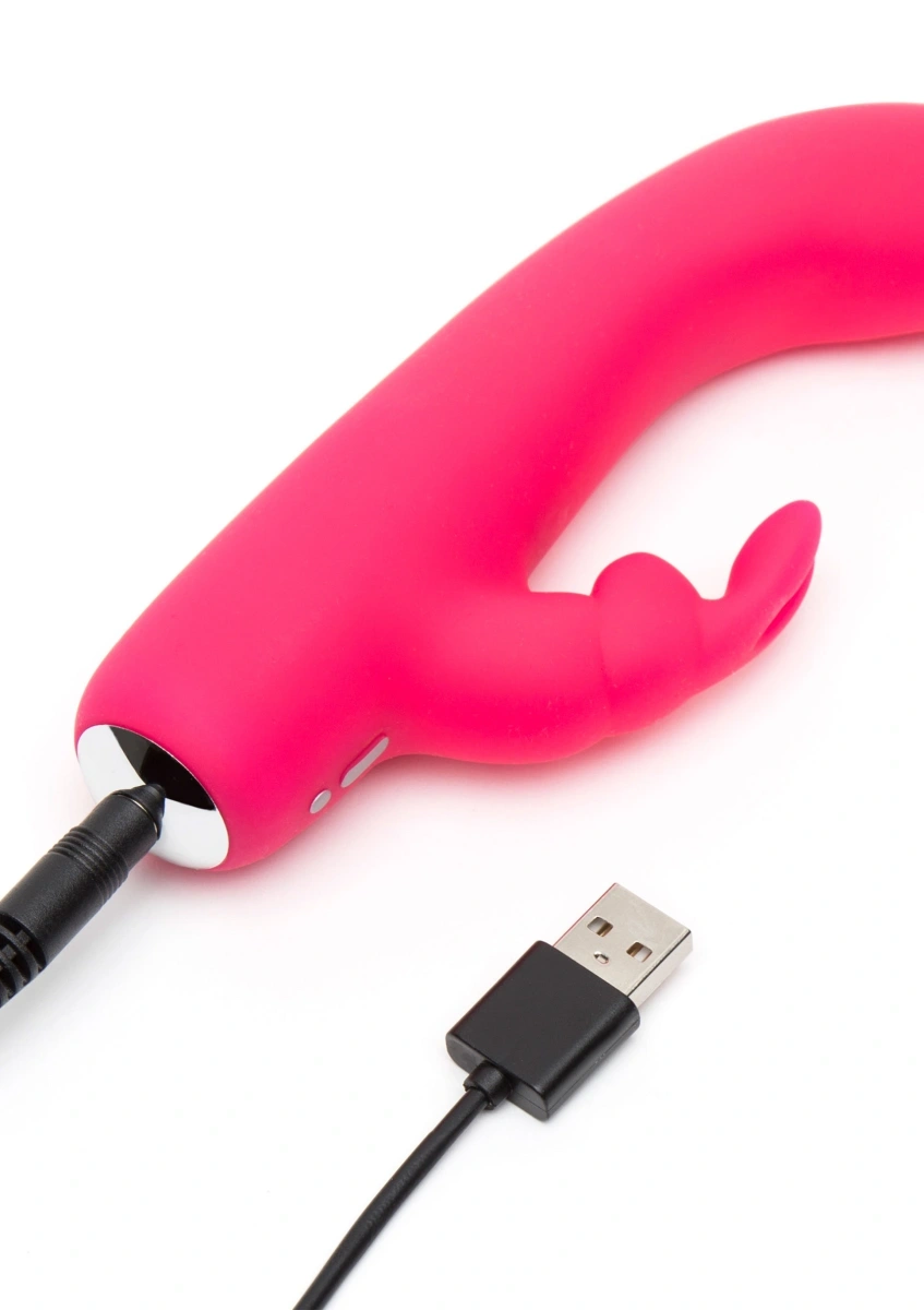 Vibrator Happy Rabbit Mini Rabbit, 12 Moduri Vibratii, Silicon, USB, Roz, 15 cm