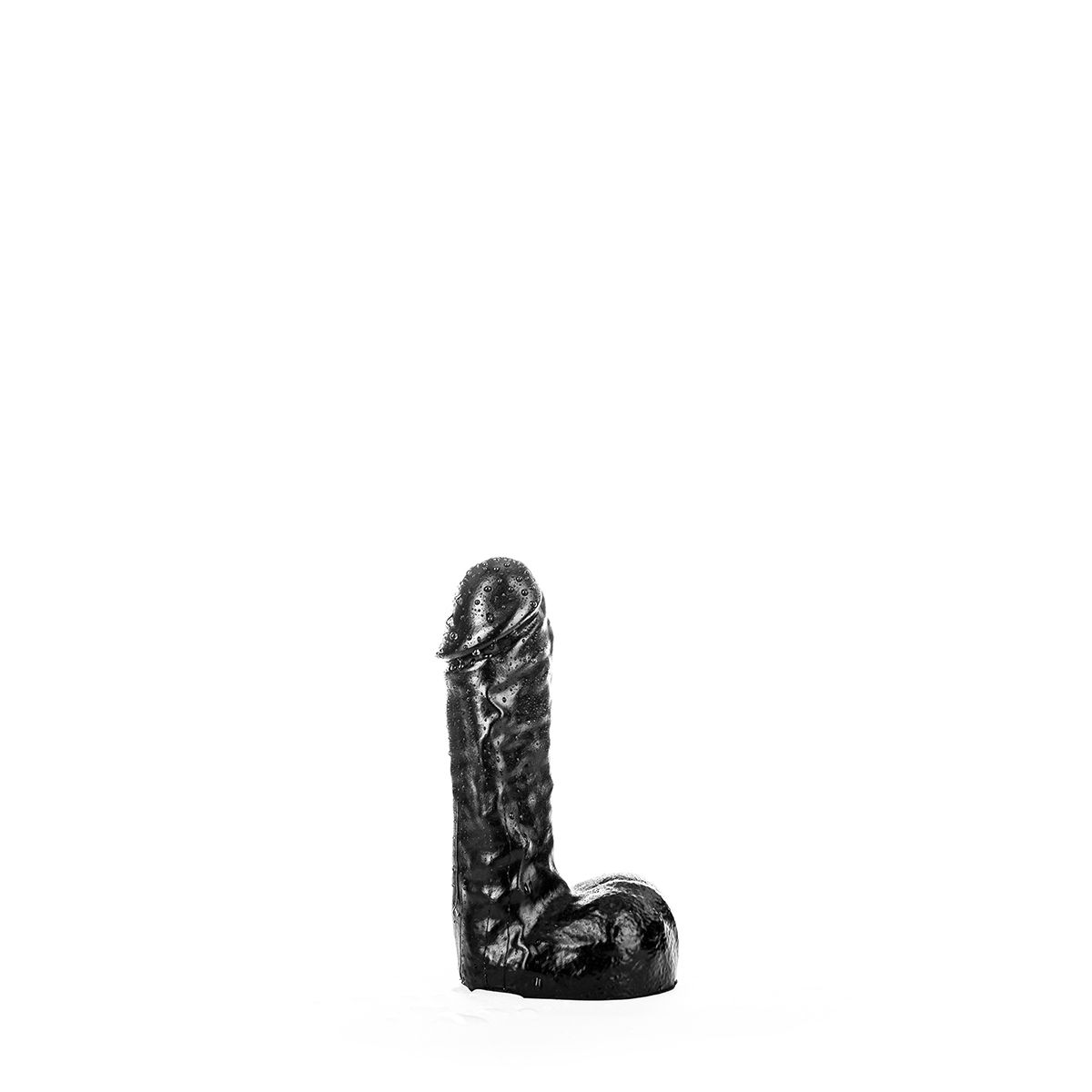 Dildo Realist All Black cu Testicule PVC Negru 19 cm