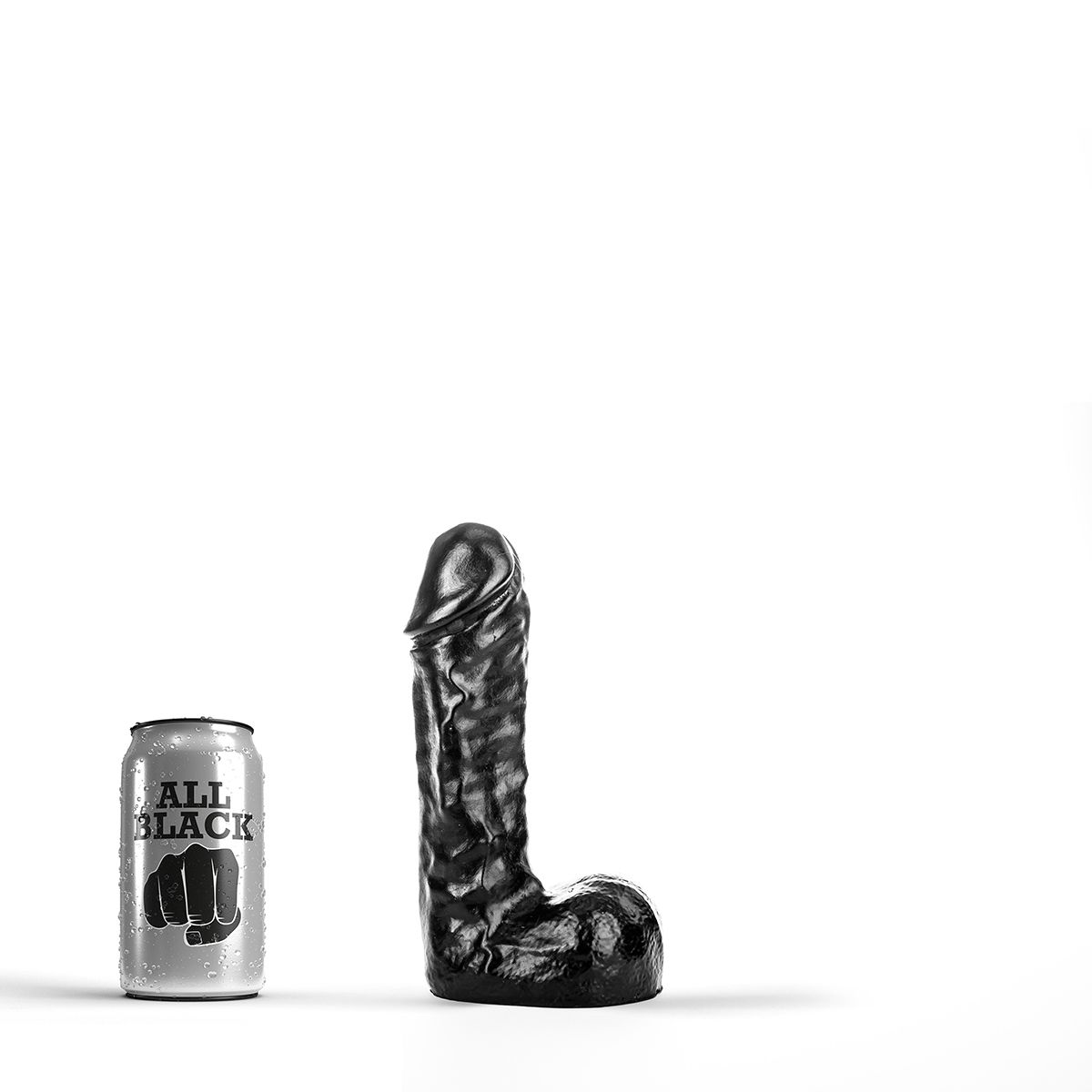 Dildo Realist All Black cu Testicule PVC Negru 19 cm