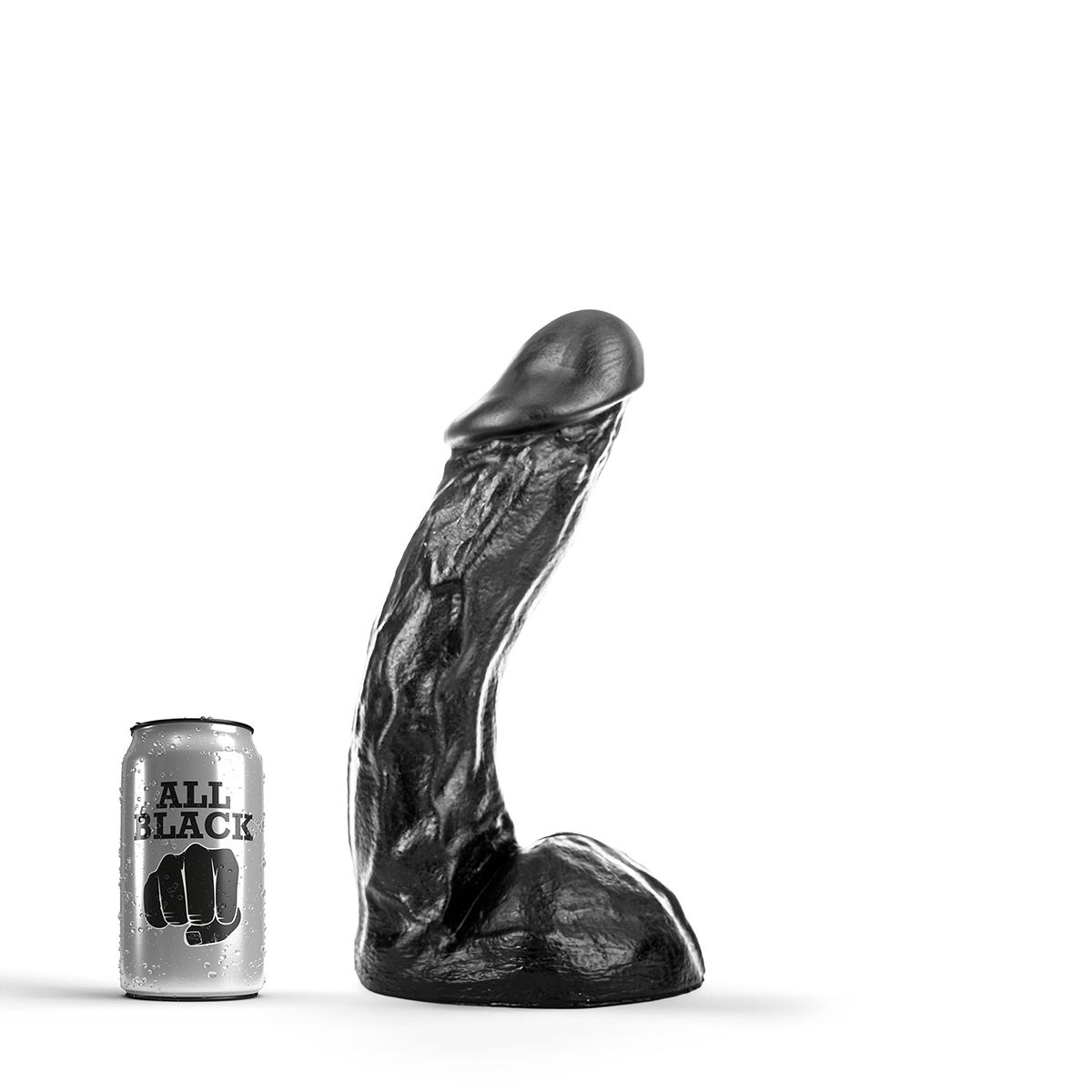 Dildo Realist All Black cu Testicule PVC Negru 28 cm
