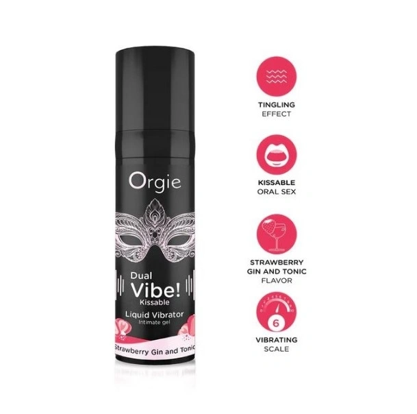 Gel Stimulator Vibrator Lichid Dual Vibe! Aroma Gin tonic si Capsuni, 15 ml