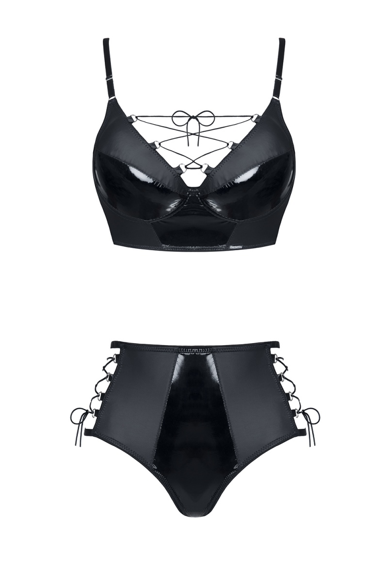 Set Lenjerie Jessica 2 Piese Material Wetlook Negru M