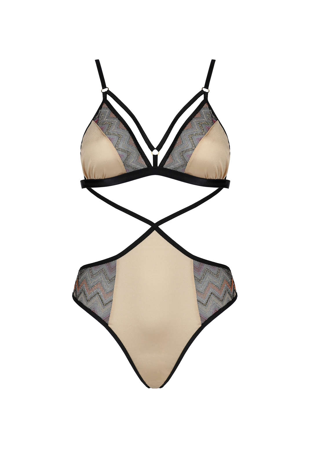 Body Satinat Indila, Auriu/Negru, S/M