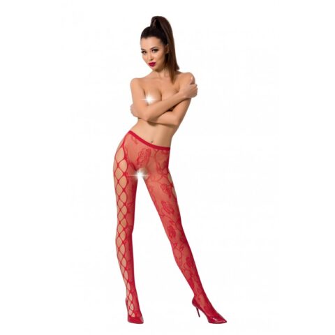 Ciorapi Passion Crotchless Sweet Roses, Rosu, S-L
