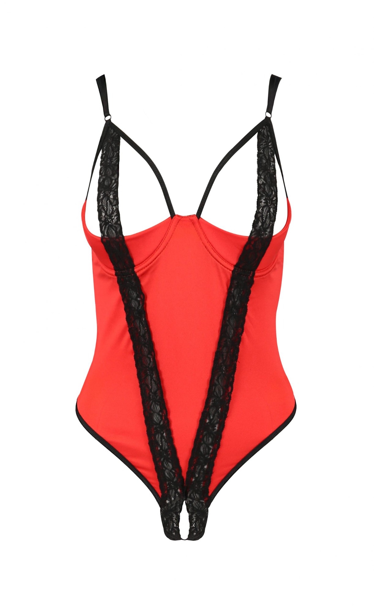 Body Crotchless Femmina, Rosu/Negru, S/M